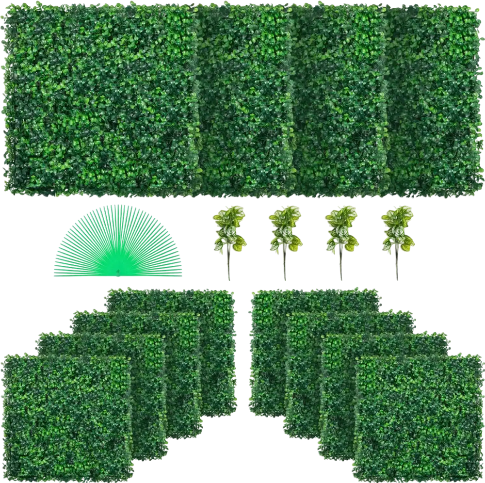 VEVOR 12PCS 20x20inch Artificial Boxwood Panels,Boxwood Hedge Wall Panels,Artificial Grass Backdrop Wall 1.6\",Privacy Hedge Screen UV Protected for Outdoor Indoor Garden Fence Backyard