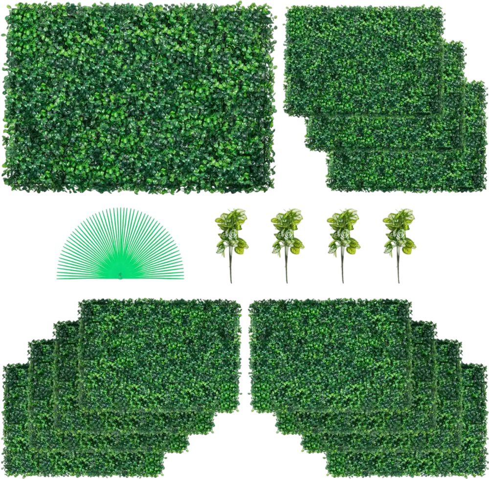 VEVOR 12PCS 24\"x16\" Grass Wall Panels for 32 SQ Feet, Boxwood Hedge Wall Panels, Artificial Grass Backdrop Wall 1.6\", Privacy Hedge Screen UV Protected for Outdoor Indoor Garden Fence Backyard
