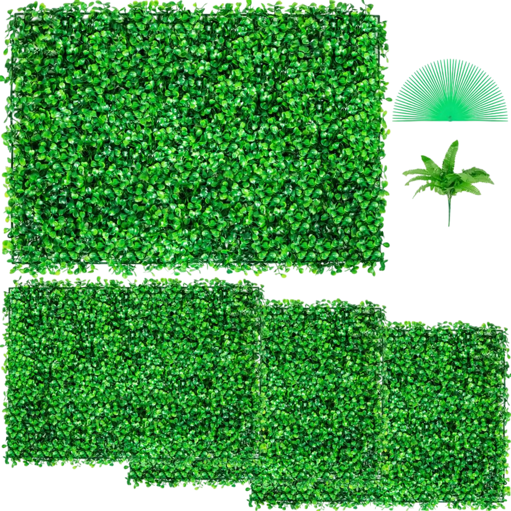 VEVOR Artificial Boxwood Panel UV 4pcs Boxwood Hedge Wall Panels Artificial Grass Backdrop Wall 24X16\" 4 cm Green Grass Wall Fake Hedge for Decor Privacy Fence Indoor Outdoor Garden Backyard