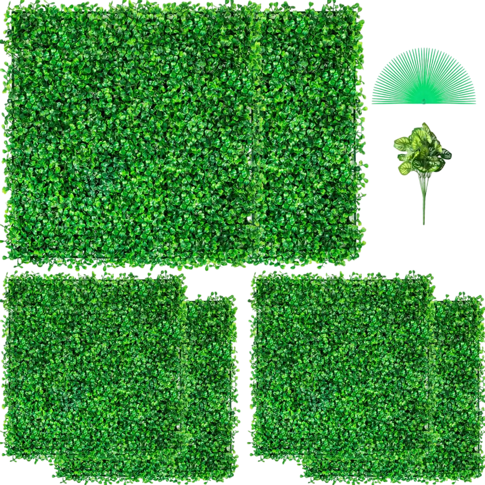 VEVOR Artificial Boxwood Panel UV 6pcs Boxwood Hedge Wall Panels, Artificial Grass Backdrop Wall 20\" X 20\" 4 cm Green Grass Wall, Fake Hedge for Decor Privacy Fence Indoor, Outdoor Garden Backyard