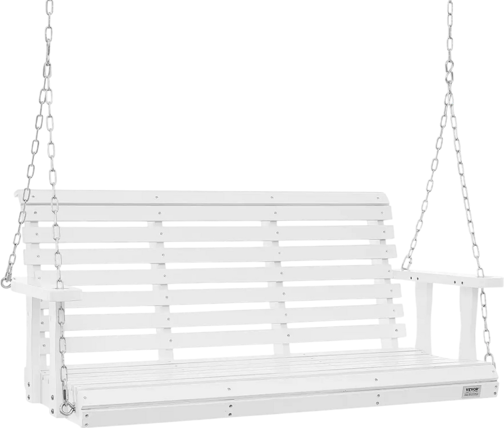 VEVOR Wooden Porch Swing 4.5 ft, Patio bench swing for Courtyard & Garden, Upgraded 880 lbs Strong Load Capacity, Heavy Duty Swing Chair Bench with Hanging Chains for Outdoors, White