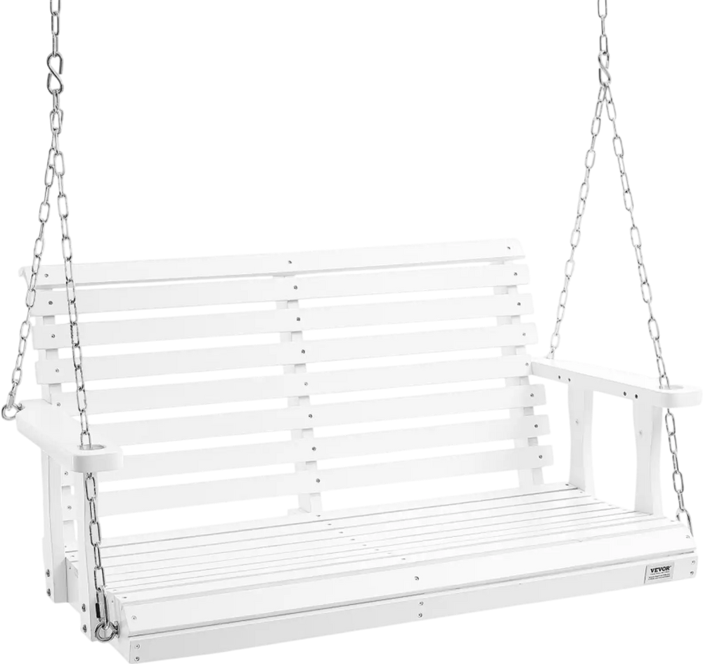 VEVOR Wooden Porch Swing 4 ft, Patio bench swing for Courtyard & Garden, Upgraded 880 lbs Strong Load Capacity, Heavy Duty Swing Chair Bench with Hanging Chains for Outdoors, White