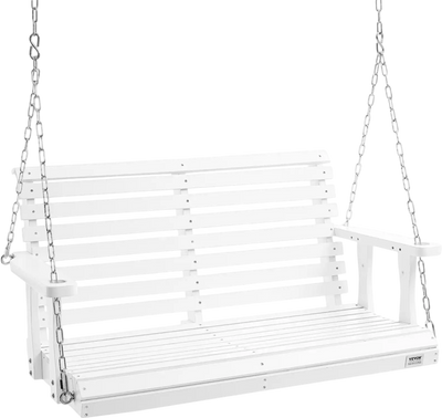 VEVOR Wooden Porch Swing 4 ft, Patio bench swing for Courtyard & Garden, Upgraded 880 lbs Strong Load Capacity, Heavy Duty Swing Chair Bench with Hanging Chains for Outdoors, White
