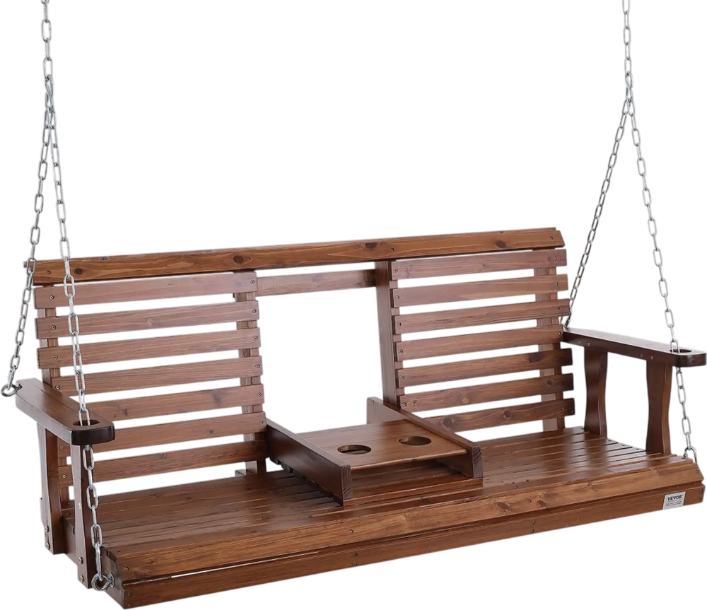 VEVOR Wooden Porch Swing 5 ft, Patio bench swing for Courtyard & Garden, Upgraded 880 lbs Strong Load Capacity, Heavy Duty Swing Chair Bench with Hanging Chains for Outdoors, Brown