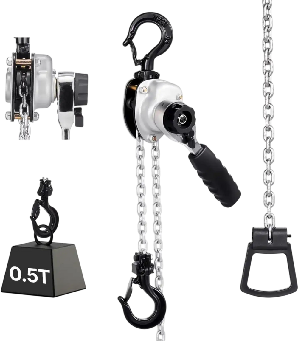 VEVOR Manual Lever Chain Hoist, 1/2T 1100LBS Capacity Heavy Duty Come Along, 10FT Lift G80 Alloy Steel Chain With Dual Pawl Mechanical Brake,360°Rotating Hooks, for Warehouse Construction Garage