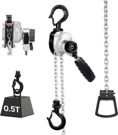 VEVOR Manual Lever Chain Hoist, 1/2T 1100LBS Capacity Heavy Duty Come Along, 10FT Lift G80 Alloy Steel Chain With Dual Pawl Mechanical Brake,360°Rotating Hooks, for Warehouse Construction Garage