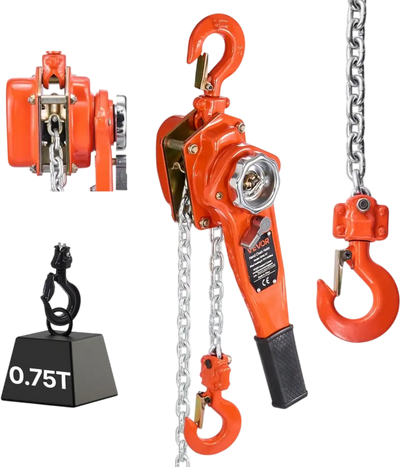 VEVOR Manual Lever Chain Hoist, 3/4T 1650LBS Capacity Heavy Duty Come Along, 5FT Lift G80 Alloy Steel Chain With Dual Pawl Mechanical Brake,360°Rotating Hooks, for Warehouse Construction Garage