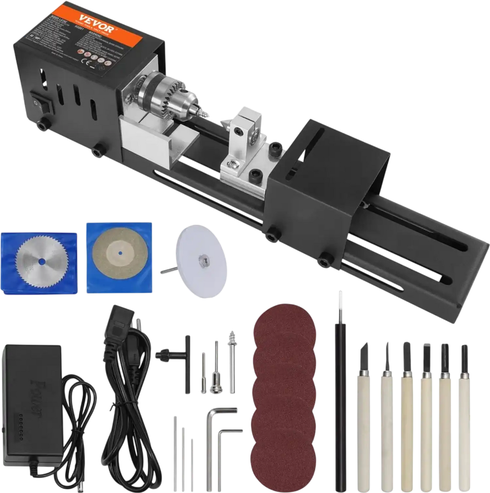 VEVOR Compact Lathe Machine, Dimensions 2.76 x 6.3 inches, 24VDC 96W, Includes Milling Machine Accessories, Features 7 Adjustable Speeds Ranging from 4220 to 8450 RPM, Ideal for DIY Woodworking and