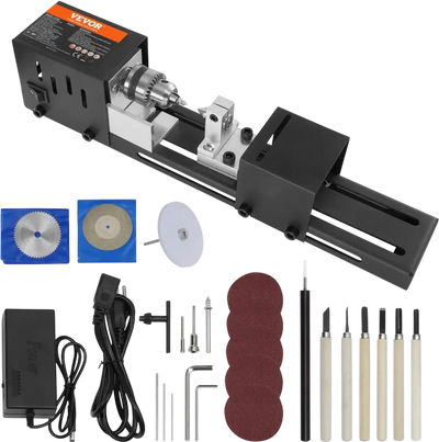 VEVOR Compact Lathe Machine, Dimensions 2.76 x 6.3 inches, 24VDC 96W, Includes Milling Machine Accessories, Features 7 Adjustable Speeds Ranging from 4220 to 8450 RPM, Ideal for DIY Woodworking and
