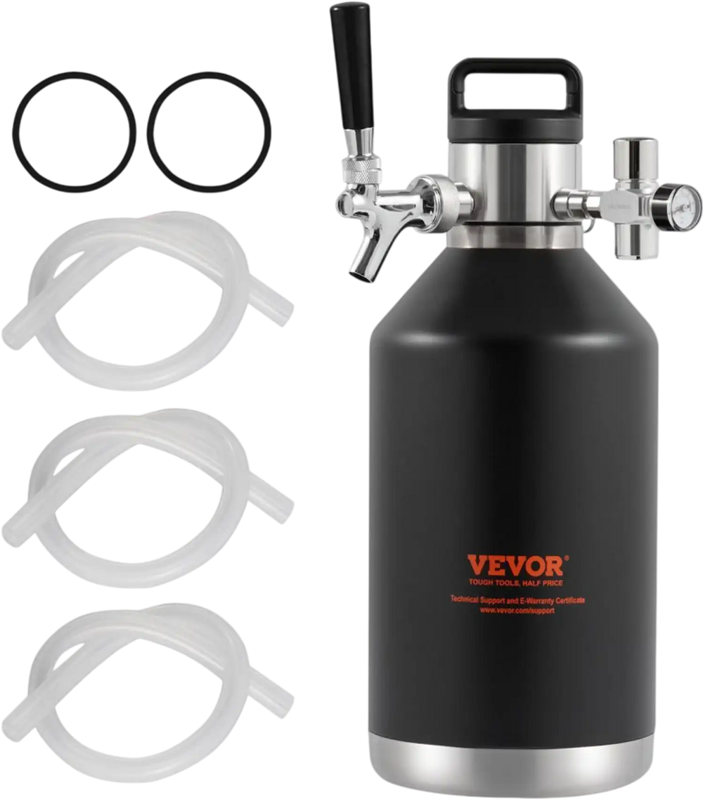 VEVOR Beer Growler Tap System, 128Oz 4L Mini Keg, 304 Stainless Steel Pressurized Beer Growler, Keg Growler with Pressure Display, CO2 Regulator Faucet, Leak-Proof Ring For Draft, Homebrew, Craft Beer