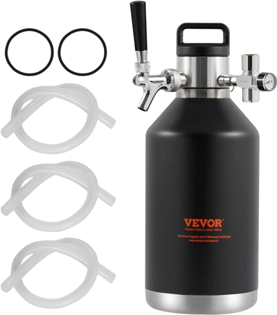 VEVOR Beer Growler Tap System, 128Oz 4L Mini Keg, 304 Stainless Steel Pressurized Beer Growler, Keg Growler with Pressure Display, CO2 Regulator Faucet, Leak-Proof Ring For Draft, Homebrew, Craft Beer