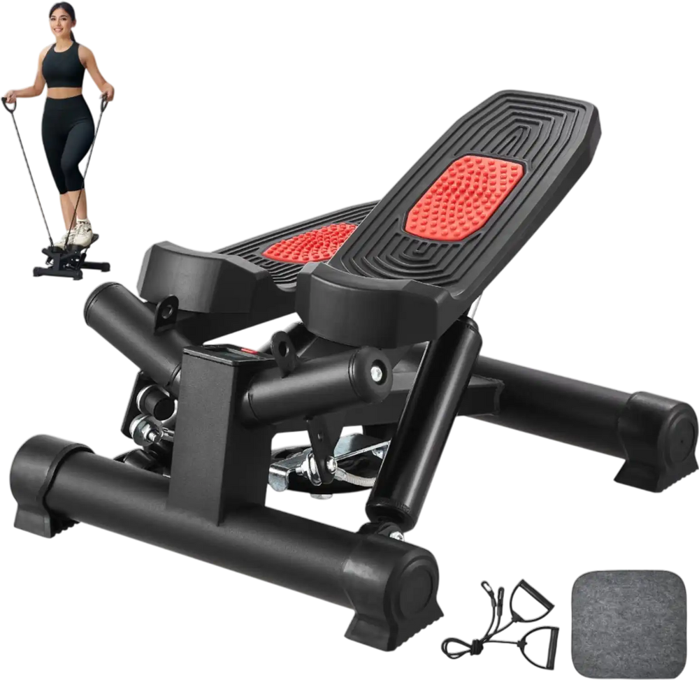 VEVOR Stair Stepper, Mini Stepper for Exercise at Home, Hydraulic Fitness Twist Stepper with Resistance Bands, Full Body Workout Cardio Equipment, Stair Climber with LCD Monitor, 330LBS Load Capacity