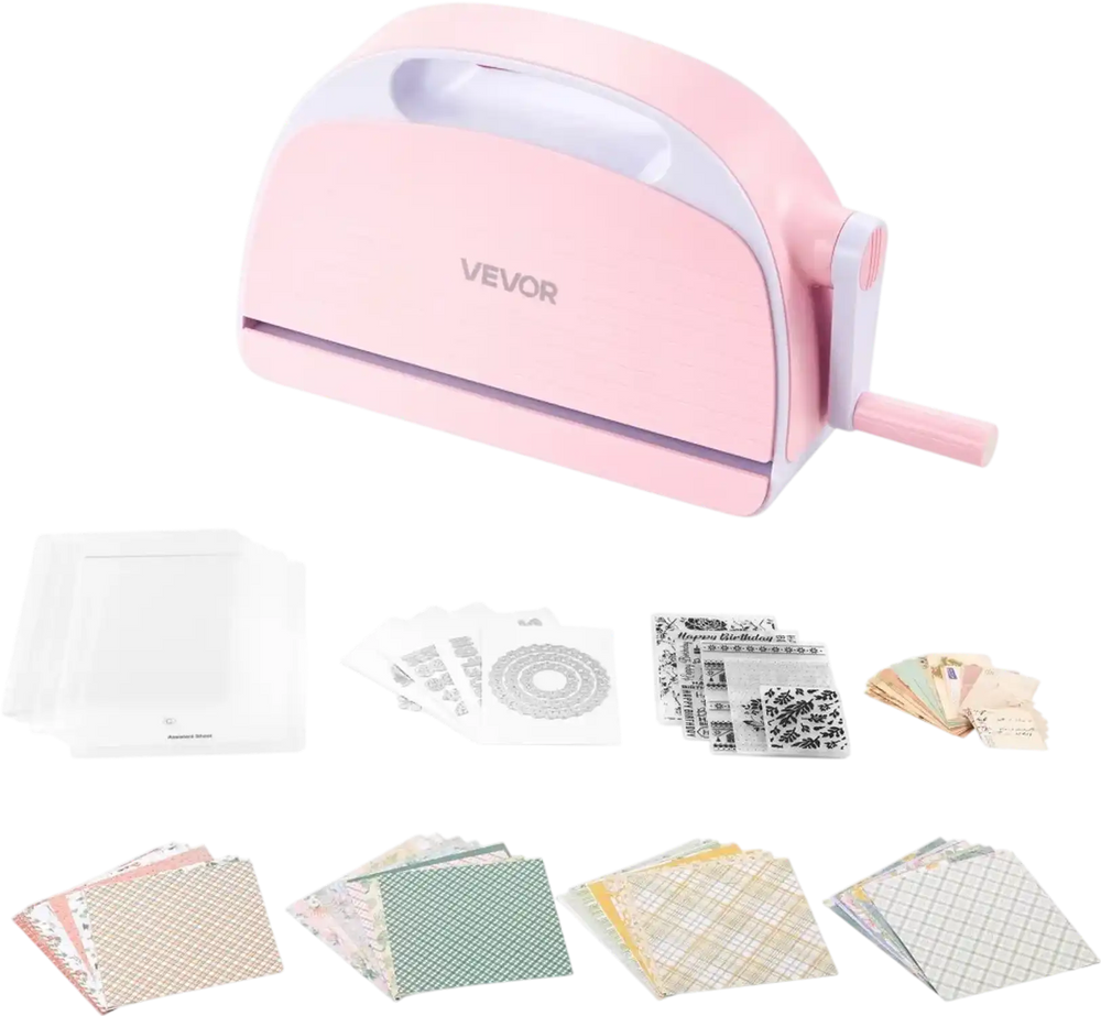 VEVOR Manual Die Cutting and Embossing Machine, 9" Opening, Portable Die Cut Machine Set with Cutting Dies, Embossing Folders, Paper Sheets, Cutting Plates, for Scrapbooking, Card Making, Crafting