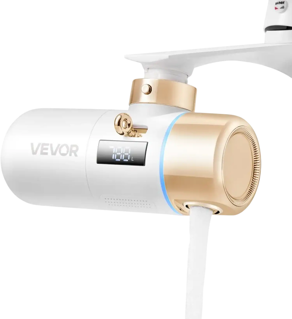 VEVOR Skincare Water Filter, Faucet Mount Water Filters with Micro-nano Bubble for Skin, Sink Tap Purifier, Removes Chlorine with 1 Filter, for Kitchen and Bathroom Faucets, White + Gold