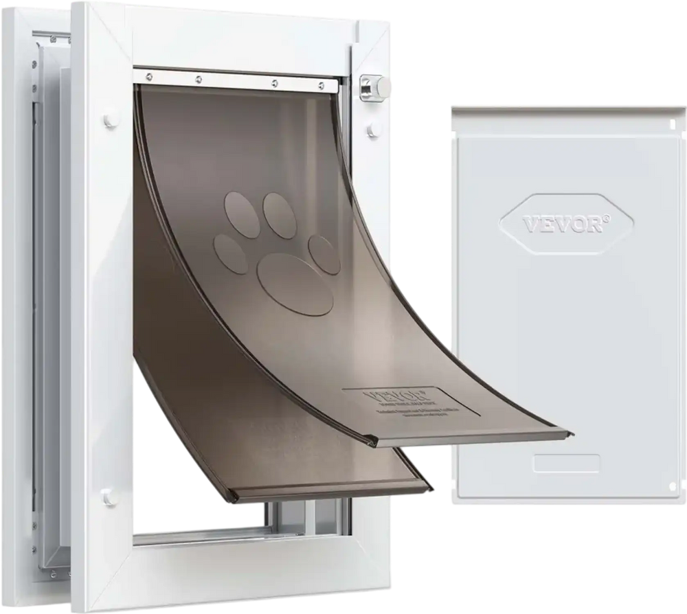 VEVOR Pet Door, Medium, with Double Magnetic Flaps and Metal Frame, Strong and Weatherproof Dog Door for Interior and Exterior Doors, Easy to Install, Easy In-and-Out Access for Doggies, White