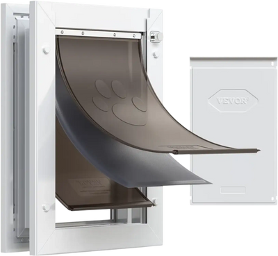 VEVOR Pet Door, Medium, with Three Magnetic Flaps and Metal Frame, Strong and Weatherproof Dog Door for Interior and Exterior Doors, Easy to Install, Easy In-and-Out Access for Doggies, White