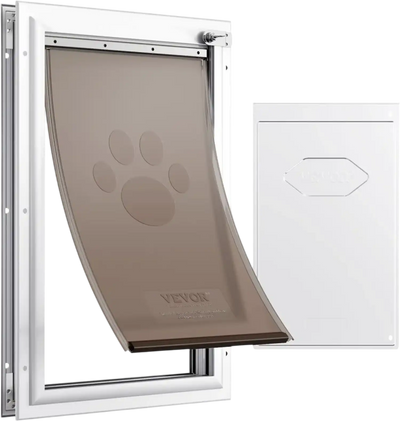 Vevor Pet Door Aluminum Frame Locking Magnetic Flap Weatherproof White M New