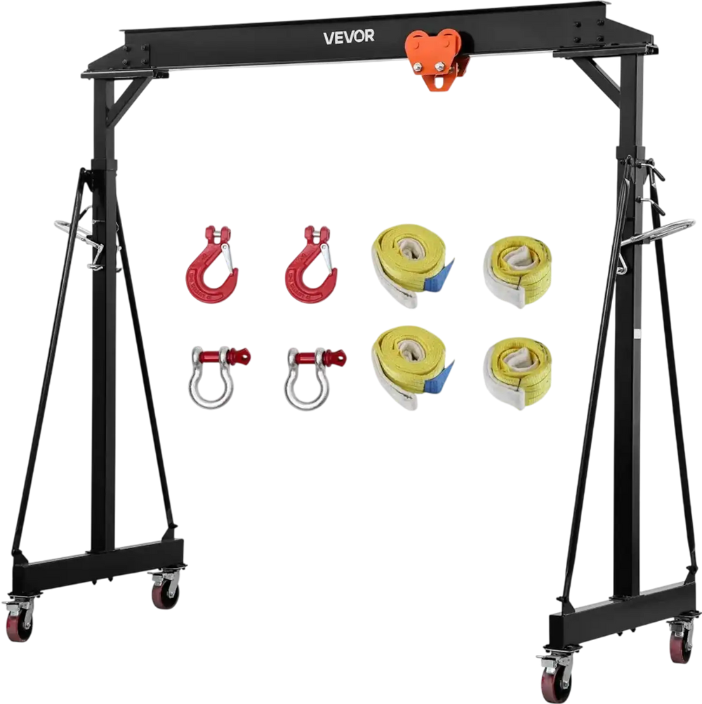 VEVOR Adjustable Gantry Crane, 5000 lbs Capacity, Portable Shop Lift Hoist with 100.4-147.6 in Height Adjustable, Manual Trolley, Locking Wheels, Steel Construction, for Factory Warehouse Auto Repair