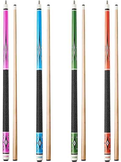 VEVOR Pool Cue, 4 Pieces Pool Stick, 58 inch Canadian Maple Wood Billiard Pools Stick with ABS Connection Ring, Cues Sticks for Professional Pool Table, Bar, Home, Office, 18 oz, 19 oz, 20 oz, 21 oz