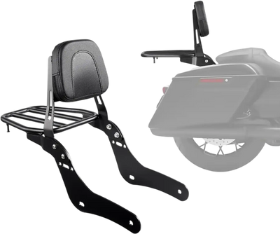 Motorcycle Backrest Sissy Bar with Luggage Rack, Compatible with Honda Rebel CMX 1100 2021-2022, 18-Inch Height, Removable Passenger Backrest, Durable Metal Frame with Leather Pad, Black