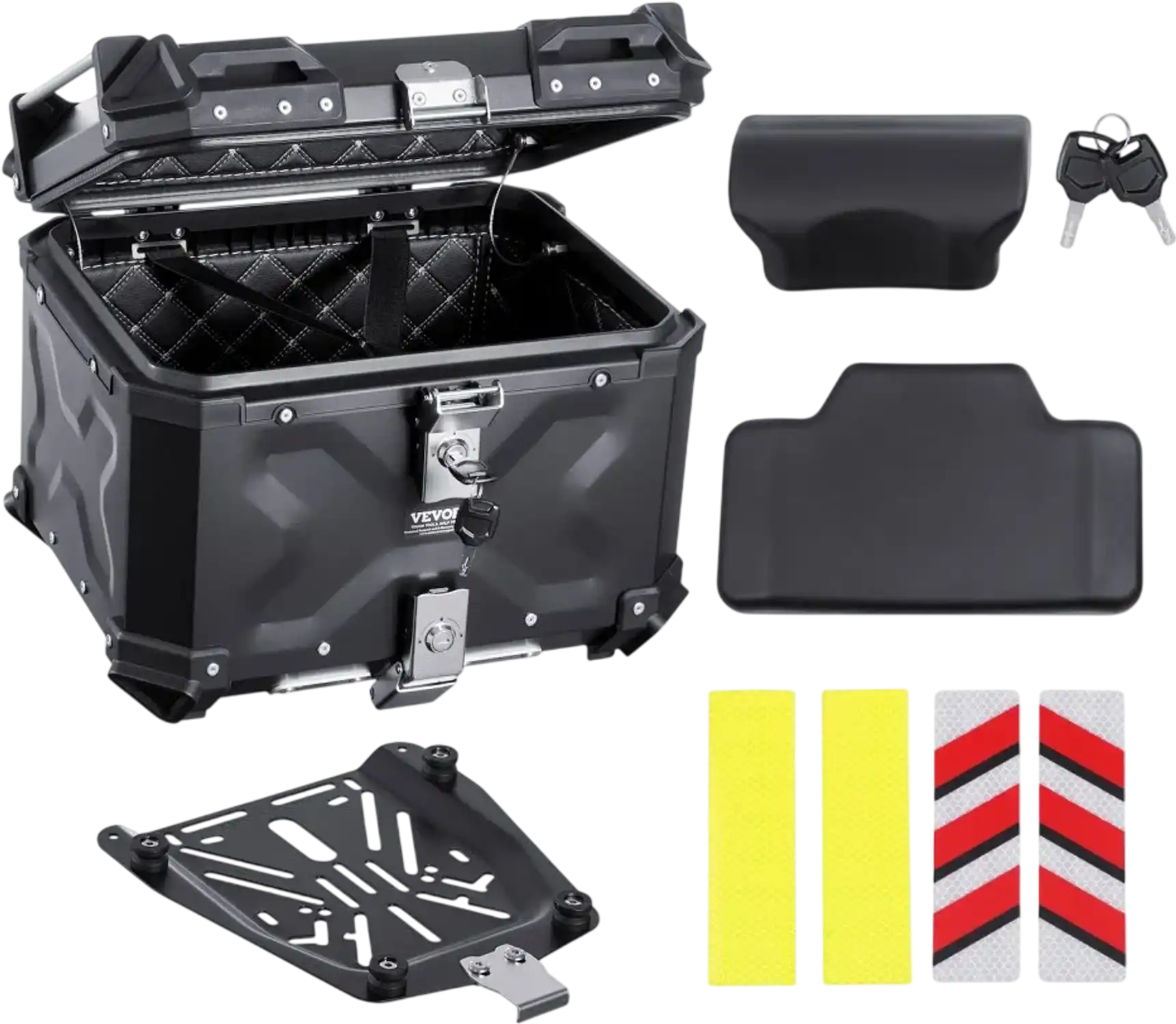 Vevor Motorcycle Top Case 45L Aluminum Alloy Tail Box with Leather Lining New