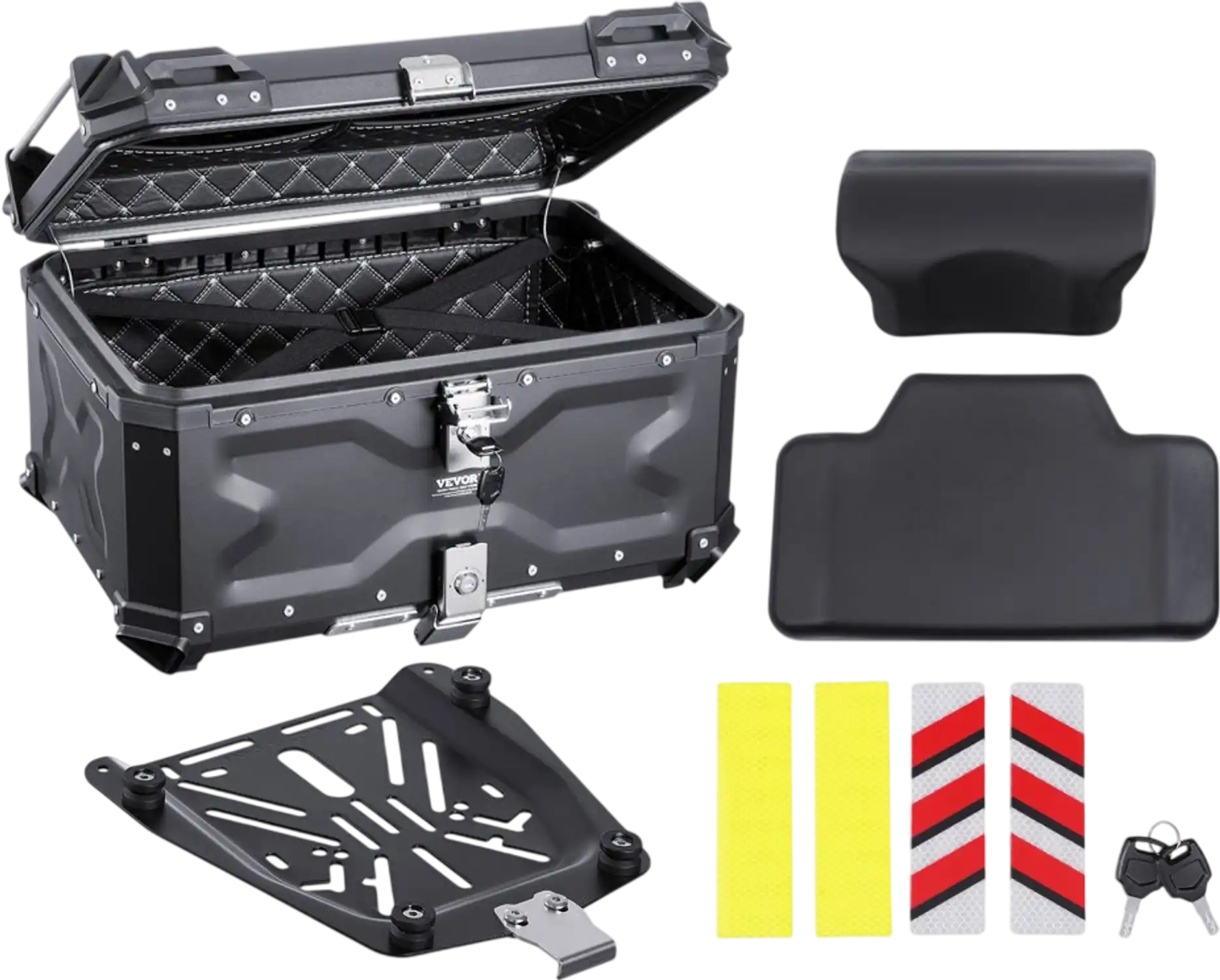 Vevor Motorcycle Top Case 65L Aluminum Alloy Tail Box with Leather Lining New