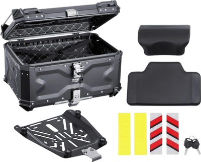 Vevor Motorcycle Top Case 65L Aluminum Alloy Tail Box with Leather Lining New