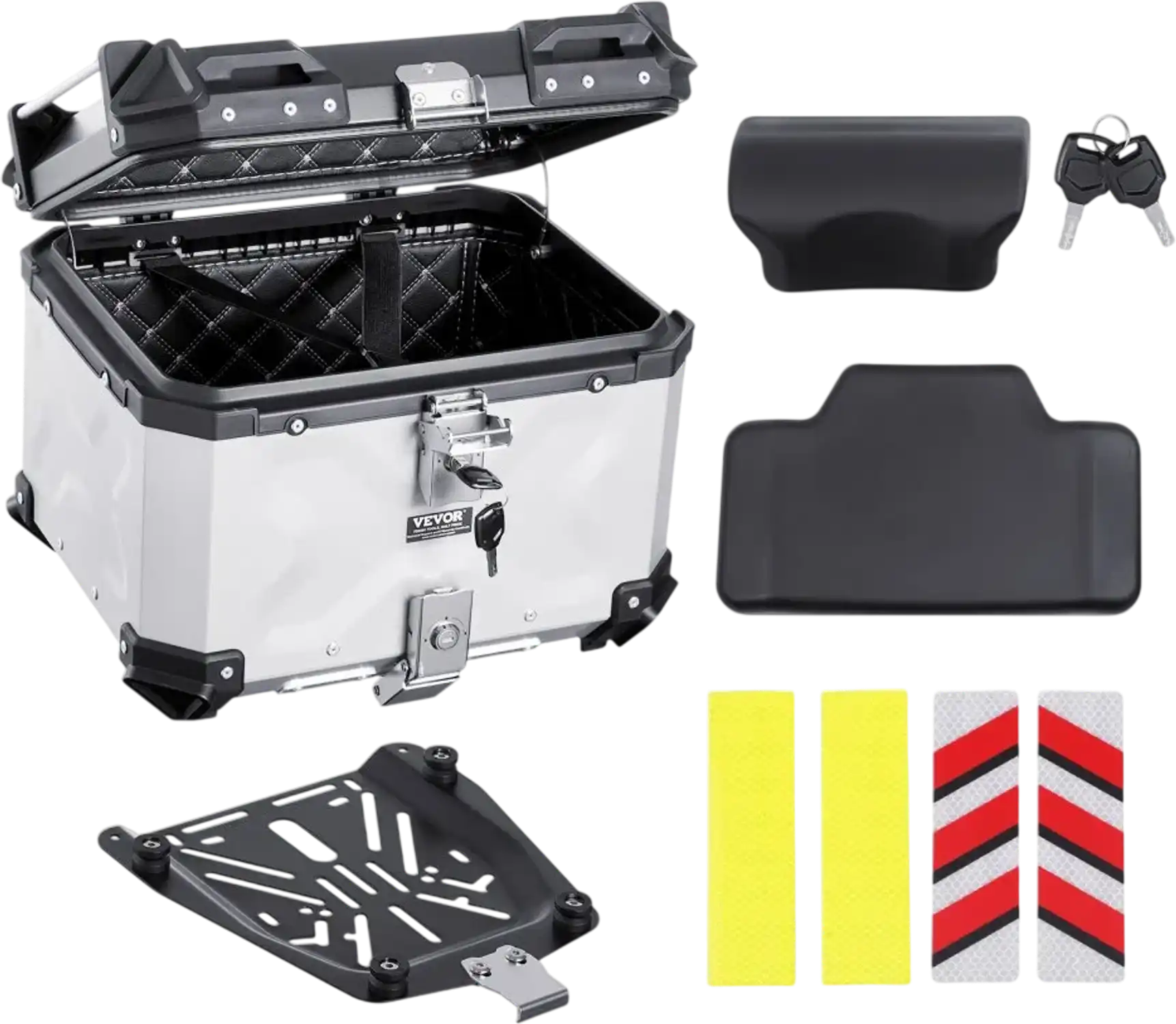 Vevor Motorcycle Top Case 45L Aluminum Alloy Tail Box with Leather Lining New