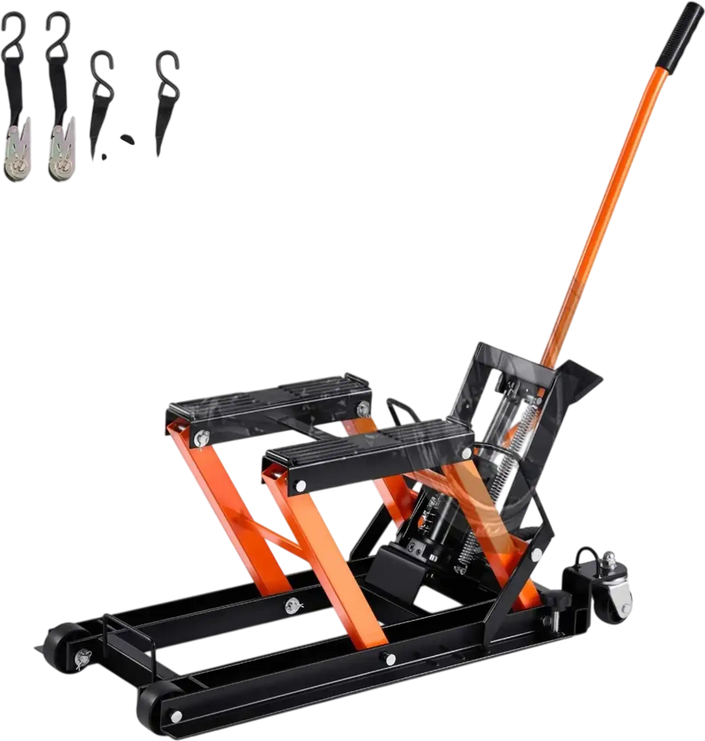 VEVOR Steel Hydraulic Motorcycle Jack Stand, 1500 LBS ATV Scissor Lift Jack, 4.7"-15" Scissor Lift Jack Stand with 4 Wheels, Hydraulic Foot-Operated Hoist Stand for Motorcycle ATV UTV Powersports