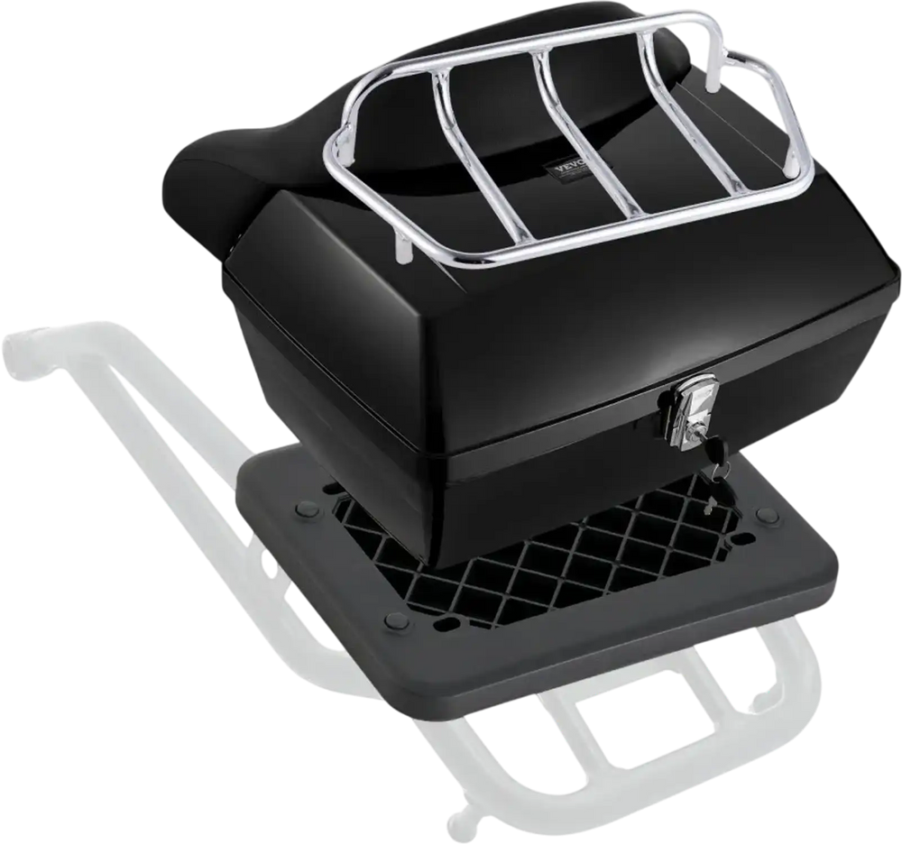VEVOR Motorcycle Top Case, Universal Durable PP Material Motorbike Tail Box with Reflective Panel, 48L Waterproof Detachable Motorcycle Top Box with Multi-Hole Base, Fit for 99% of Motorcycle Frames