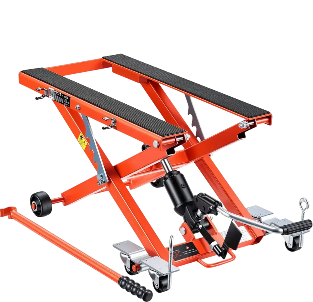 VEVOR Hydraulic Motorcycle Lift Jack, 1100 lbs Capacity, Scissor Lift Jack Portable Motorcycle Hoist Stand with 6 Wheels, 4.72"-15.15" Height Range, Hydraulic Foot-Operated Hoist Stand for Dirt Bikes