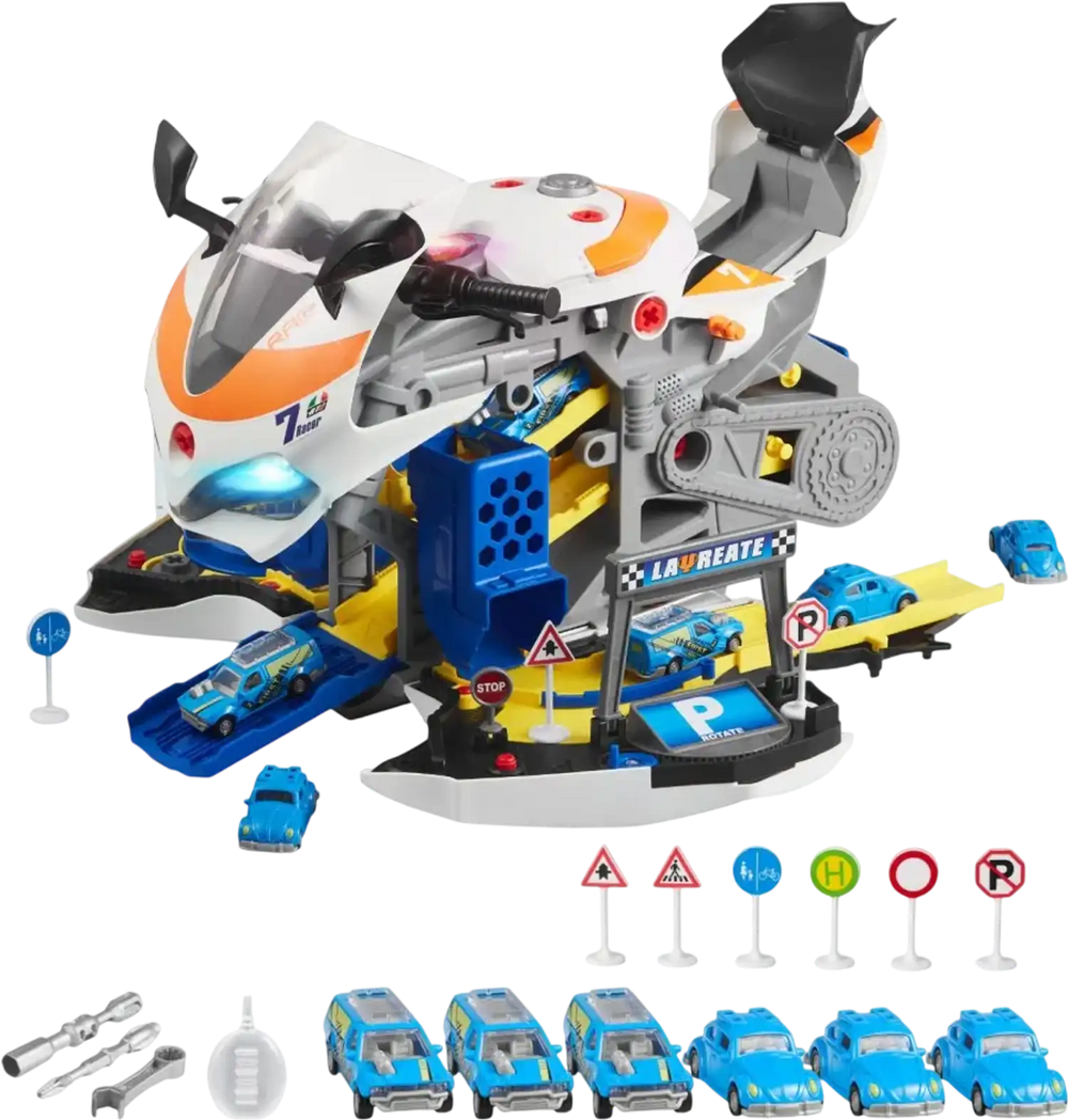 VEVOR Motorcycle Engine Toy, 25 Pieces, Motorcycle Mechanic Toy with Removable Parts, Lights & Sounds, Simulated Riding & Track Racing, Kids Mechanic Workshop Set for Toddler 3 Years and Up, Yellow