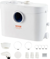 VEVOR Macerator Pump, 700W, 9600 L/h Flow, 32.8 ft/10 m Head, Macerator Sewerage Sump Pump with 3 Water Inlets for Toilet, Basement, Kitchen, Sink, Shower, Bathtub Waste Water Disposal Upflush Machine