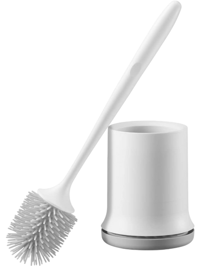 VEVOR Toilet Brush and Holder Set, Toilet Bowl Brush and Holder with Comfortable PP Handle, Compact Bathroom Scrubber Cleaner, Deep Cleaning and Drip-Proof, for Bathroom, RV & Toilets (White & Grey)