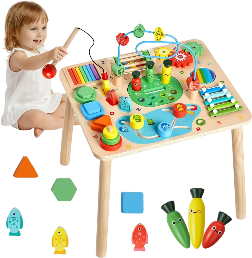 VEVOR Montessori Activity Table for Toddler 1-3 Years Old, 13 in 1 Wooden Learn Activity Desk, Baby Play Table for Boys & Girls Aged 6+ Months, Great Birthday, Christmas, Children's Day Present