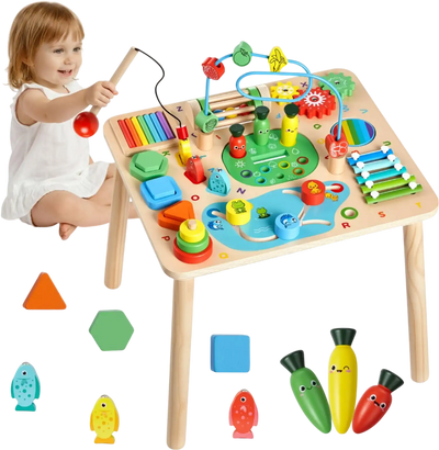 VEVOR Montessori Activity Table for Toddler 1-3 Years Old, 13 in 1 Wooden Learn Activity Desk, Baby Play Table for Boys & Girls Aged 6+ Months, Great Birthday, Christmas, Children's Day Present
