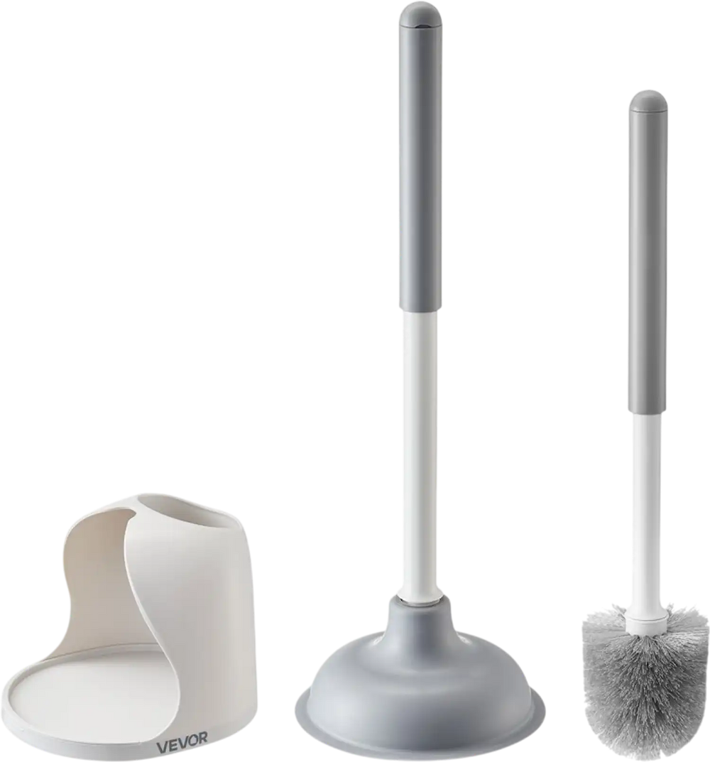VEVOR Toilet Brush and Plunger Set, 2-in-1 Toilet Bowl Brush Plunger Combo with Ventilated Holder, 360° Deep Cleaning and Drip-Proof Bathroom Supplies, for Bathroom, RV and Toilets (White & Grey)