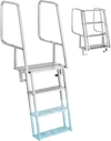 VEVOR Flip-Up Dock Ladder, 4-Step, Heavy-Duty Aluminum Alloy Pontoon Boat Swim Ladder, with Non-Slip Wide Steps, 350 lbs Weight Capacity, Pull Rope Assist, Comfort Use for Lake Pool Marine Boarding
