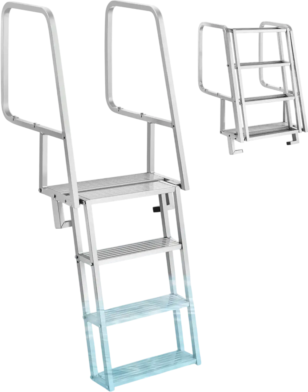 VEVOR Flip-Up Dock Ladder, 4-Step, Heavy-Duty Aluminum Alloy Pontoon Boat Swim Ladder, with Non-Slip Wide Steps, 350 lbs Weight Capacity, Pull Rope Assist, Comfort Use for Lake Pool Marine Boarding