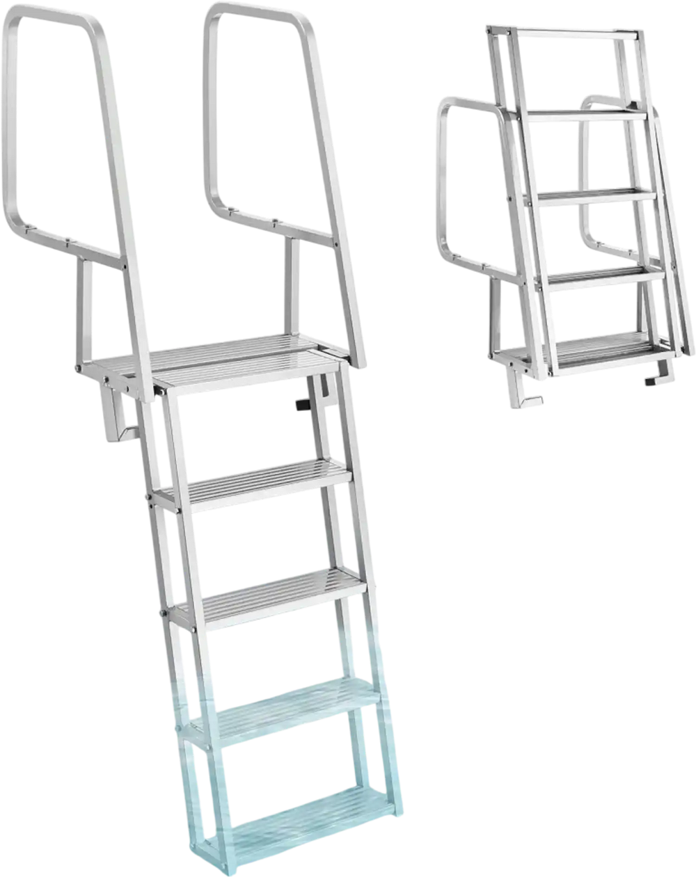 VEVOR Flip-Up Dock Ladder, 5-Step, Heavy-Duty Aluminum Alloy Pontoon Boat Swim Ladder, with Non-Slip Wide Steps, 350 lbs Weight Capacity, Pull Rope Assist, Comfort Use for Lake Pool Marine Boarding