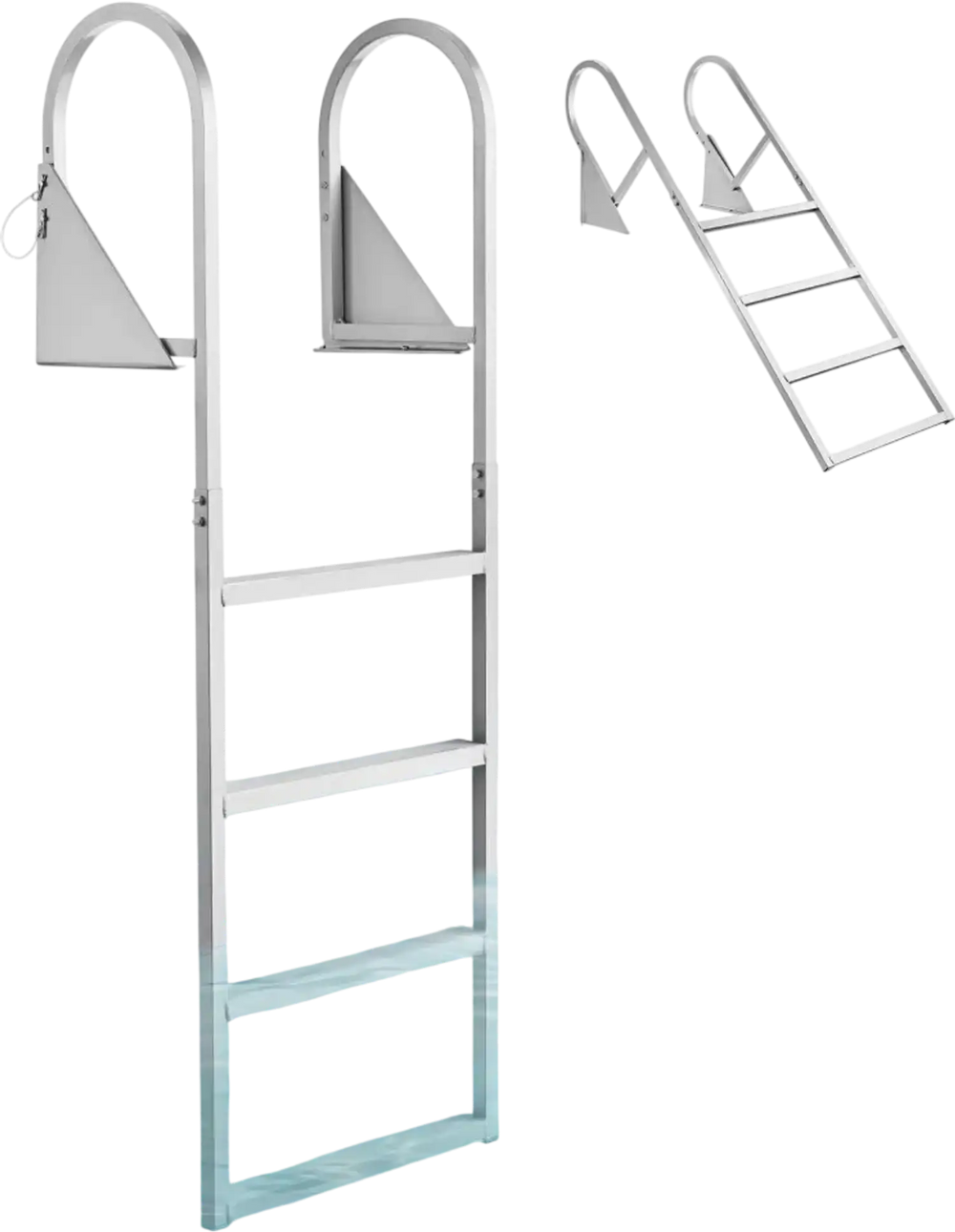 VEVOR Flip-Up Dock Ladder, 4-Step, Heavy-Duty Aluminum Alloy Pontoon Boat Swim Ladder, with Non-Slip Wide Steps, 350 lbs Weight Capacity, Pull Rope Assist, for Lake Swimming, Pool, Marine Boarding