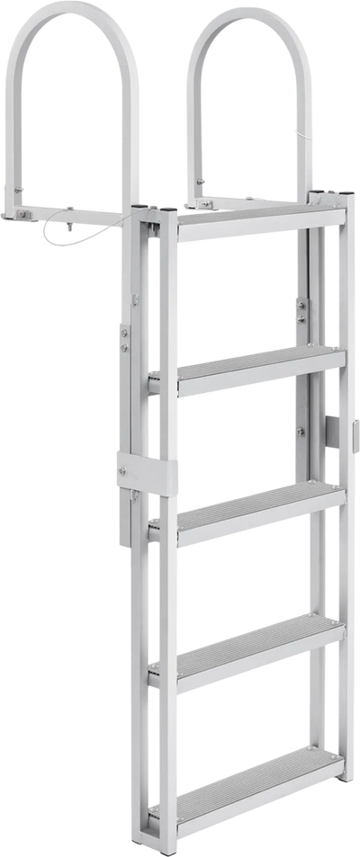 VEVOR Dock Ladder, Retractable 5 Steps, 350 lbs Load Capacity, Aluminum Alloy Pontoon Boat Ladder with 66.9''-78.9'' Adjustable Height, 4'' Wide Step & Mat, for Ship/Lake/Pool/Marine Boarding