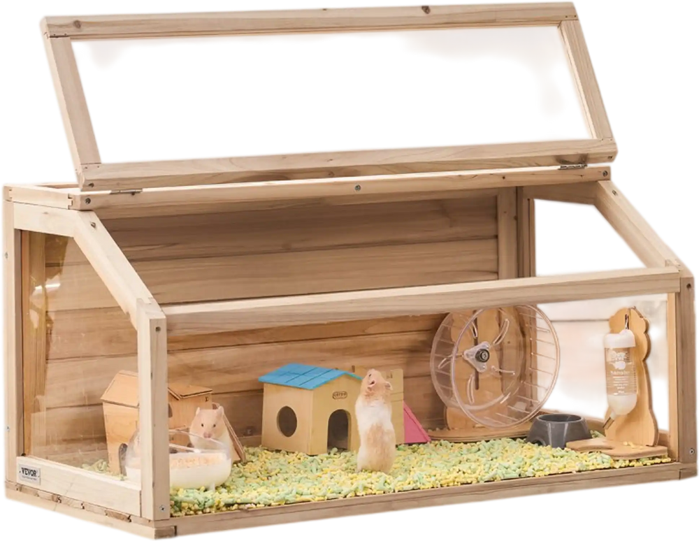 VEVOR Wooden Hamster Cage, 270° Viewing Hamster Habitat, 32 x 16 x 16 in, Dwarf Hamster Cages with Openable Top, Ventilated Small Animal Cage, Pet Mouse Cage for Gerbils, Rats, Guinea Pigs, Mice