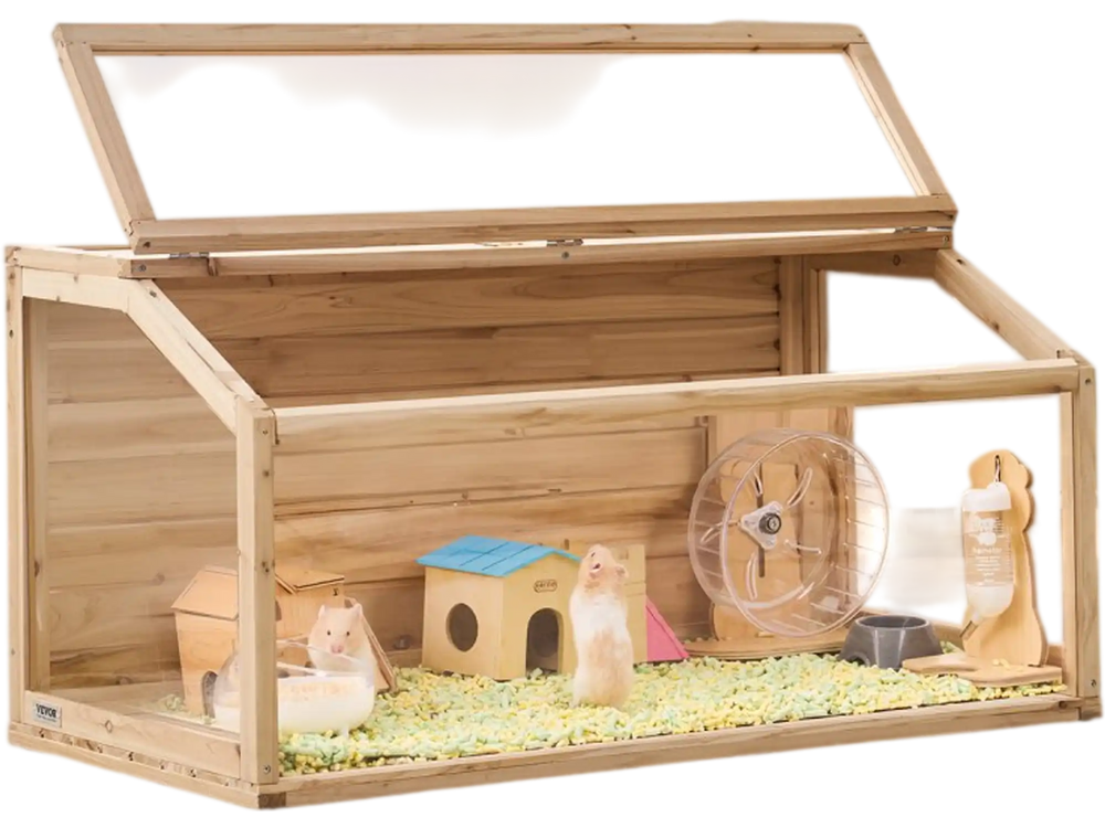 VEVOR Wooden Hamster Cage, 270° Viewing Hamster Habitat, 40 x 20 x 20in, Dwarf Hamster Cages with Openable Top, Ventilated Small Animal Cage, Pet Mouse Cage for Gerbils, Rats, Guinea Pigs, Mice