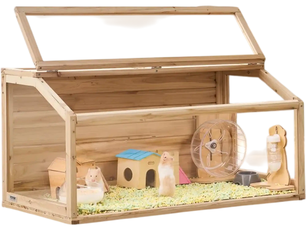 VEVOR Wooden Hamster Cage, 270° Viewing Hamster Habitat, 48 x 20 x 20in, Dwarf Hamster Cages with Openable Top, Ventilated Small Animal Cage, Pet Mouse Cage for Gerbils, Rats, Guinea Pigs, Mice