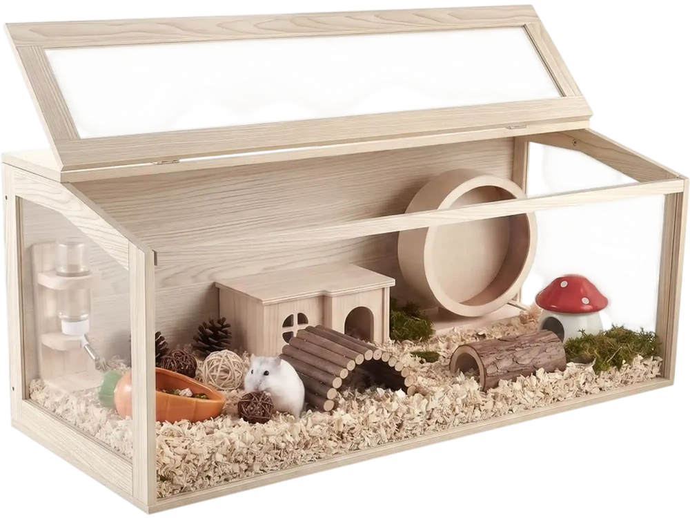 VEVOR Wooden Hamster Cage 48"x20.1"x20.1" 270° Viewing Hamster Habitat, Chewproof Acrylic Small Animal Cage with Openable Top, Large Pet Enclosure for Syrian/Dwarf Hamsters, Guinea Pigs & Gerbils