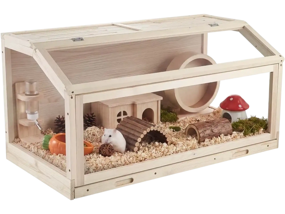VEVOR Wooden Hamster Cage 39.4"x20.5"x19.9" 270° Viewing Hamster Habitat, Chewproof Acrylic Small Animal Cage with Openable Top, Large Pet Enclosure for Syrian/Dwarf Hamsters, Guinea Pigs & Gerbils