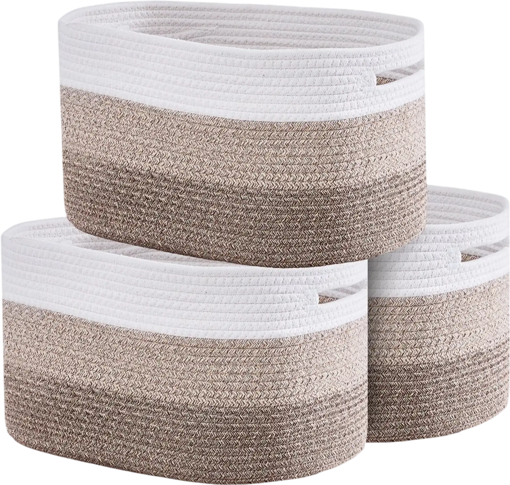 VEVOR Cotton Rope Basket, 22L, 3 Packs Storage Basket, Woven Basket Bins with Handles, Decorative Shelf Organizer Towel Hamper, Boho Toy Basket for Organizing Books Clothes Living Room 15 x 10 x 9 in