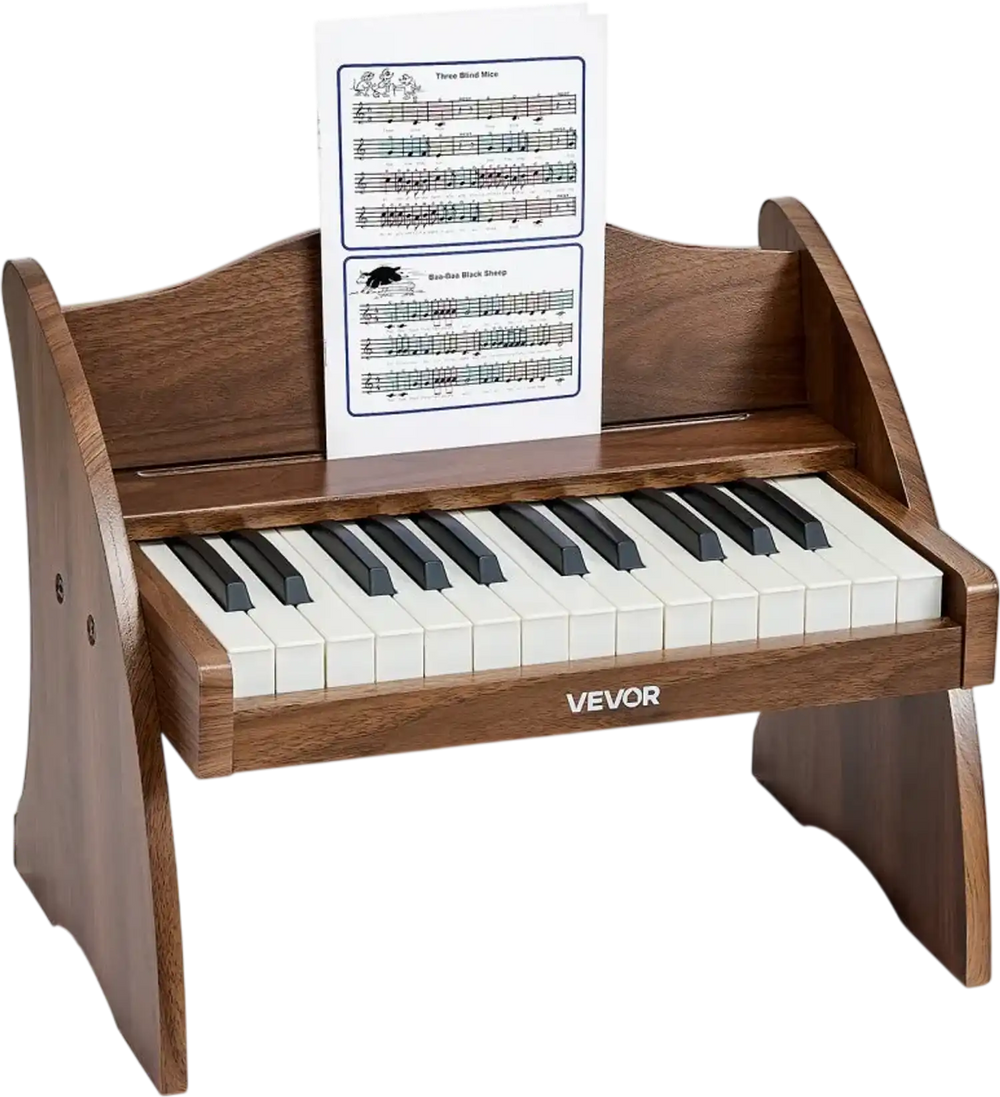 VEVOR Kids Piano Keyboard, 25 Keys Wooden Digital Piano for Kids, Mini Music Educational Instrument Toy with Realistic Sound, Dual Power, Adjustable Volume for Toddlers, Boys Girls Learning, Walnut