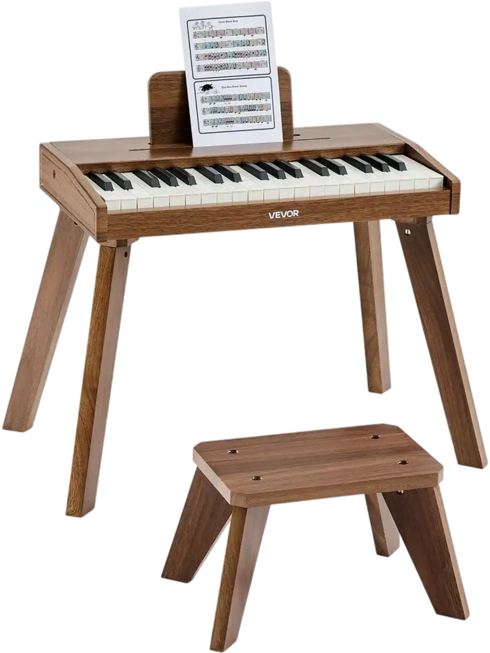 VEVOR Kids Piano Keyboard, 37 Key Wooden Digital Piano for Kids, Mini Music Educational Instrument Toy Set with Realistic Sound, Dual Power, Adjustable Volume for Toddlers, Boys Girls Learning,Walnut
